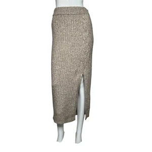 Ophelia Roe Skirt Light Brown Ribbed Cable Knit Side Slit Sz Small Sustainable - Picture 1 of 15
