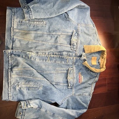 VTG denim Jean Barn jacket rugged Chore coat Flannel Lined Farm Biker motorcycle - Image 1 of 4
