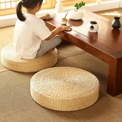 Meditation Seat Cushion Natural Tatami Round Floor Pillows 40cm - Image 1 of 4