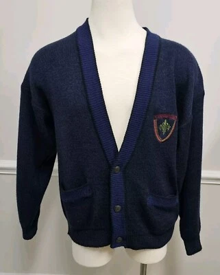 Vintage 90s Bugle Boy University Cardigan Sweater Navy Blue Large - Image 1 of 4