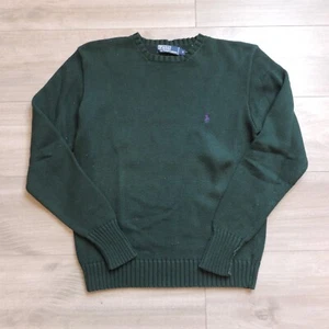 VINTAGE Polo Ralph Lauren Sweater Men’s Small Green Crewneck Purple Pony Thick - Picture 1 of 7