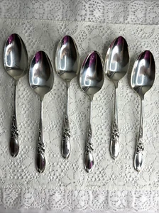 6 cucharas soperas Oneida de postre/ovaladas de orquídea blanca placa de plata comunitaria de colección 1953 - Imagen 1 de 7