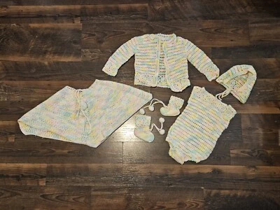 Vintage Pastel Rainbow Crochet Baby Set - Image 1 of 4