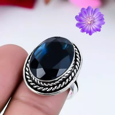 Blue Topaz Gemstone 925 Sterling Silver Ring Handmade Jewelry Ring For Gift - Image 1 of 3