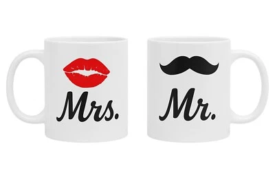Set 2 Tasses pour Te Tasse de Lait Amoureux 325 ML Porcelaine Mister Et Miss - Photo 1/4