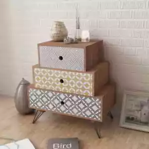 NNEVL Nightstand with 3 Drawers Brown - Picture 1 of 5