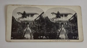 Stereoscope Stereoview Card A Garden In Granada Spain - Picture 1 of 5