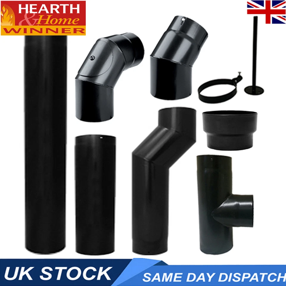 Chimney Flue Pipe Black Single Wall Pipe 5 inch and 6 inch Huge Range - Image 1 of 1