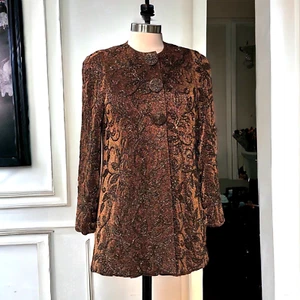 Giacca da sera vintage Carmen Marc Valvo taglia 6 bronzo con perline metalliche anni '90 - Foto 1 di 10