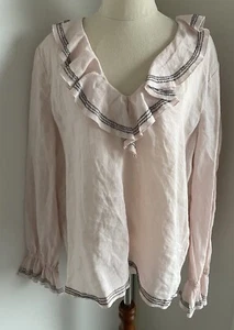 Piper Linen Top Long Sleeve Ruffle Neck Sz 14 EC - Picture 1 of 4