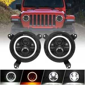 9" Round LED Headlights Hi/Lo Beam Turn Signal For Jeep Wrangler JL Gladiator JT - Picture 1 of 12