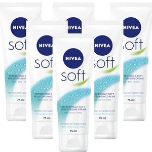 Nivea Soft Moisturiser Cream for Face Hands And Body 75ml Pack 6 - Picture 1 of 4