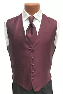 Men's Bungundy Red Wine Herringbone Tuxedo Vest & Tie Fullback Formal Wedding - Picture 1 of 5