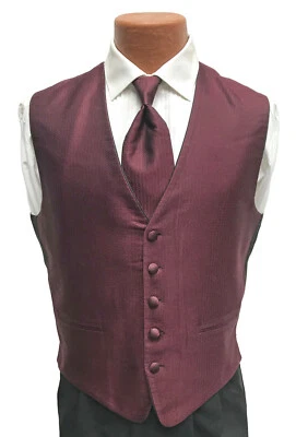Men's Bungundy Red Wine Herringbone Tuxedo Vest & Tie Fullback Formal Wedding  - Image 1 of 4