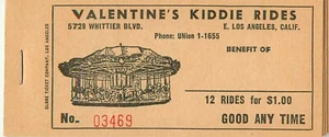 Libro de boletos Valentines Kiddie Rides 5728 Whittier Blvd Este de Los Ángeles Carrusel - Imagen 1 de 2