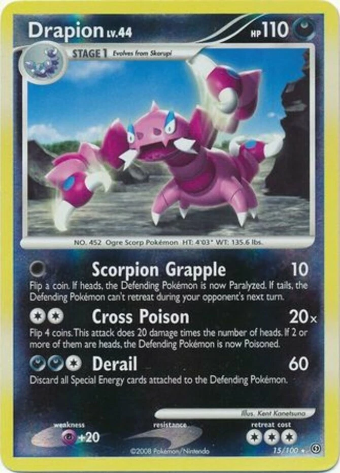 Drapion - 15/100 - Rare - Reverse Holo LP, English Pokemon Stormfront