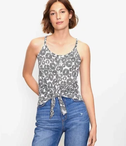 NEW Loft L Women's Top Black White Print Tie Knot Button Front Tank Blouse - Picture 1 of 5
