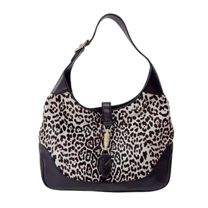 GUCCI Jackie 1961 Blue Leopard Bony Hair Shoulder Bag - Picture 1 of 19