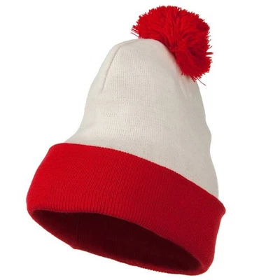 Rubie’s Where’s Waldo Deluxe Beanie with Pom - Red/White, Adult One Size - Image 1 of 4