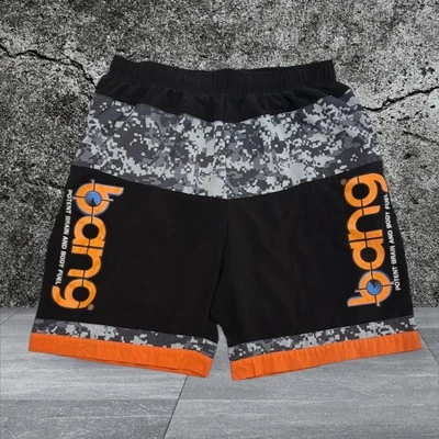 Bang Energy Drink Potent Brain and Body Fuel Black Gray Graphic Gym Shorts MD - Image 1 of 4