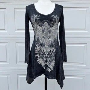 Vintage Vocal Y2K Tunika Oberteil Langarm Thermo Shirt Strass Verzierung - Bild 1 von 8