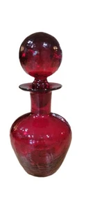 Vintage Blenko Ruby Red Crackle Glass Decanter Genie Bottle 8" - Picture 1 of 15