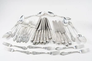 N89L34- Silber 800 Tafellöffel Gabeln Dessertgabeln & Messer Auerhahn - Picture 1 of 12