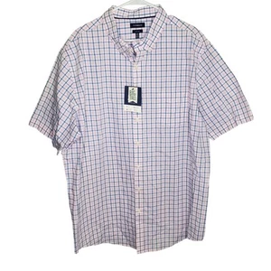 NWT Croft & Barrow XXL Tall Short Sleeve Button Down Shirt Blue Pink White Check - Picture 1 of 13