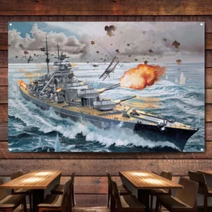 Battleship Bismarck Posters and Prints Wall Hanging Flag Gifts for Military Fans - Picture 1 of 5