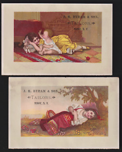 2 TROY NY  MATCHING VICTORIAN ADV. TRADE CARDS, JH BYRAM & SON, TAILORS  *81*