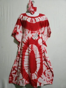 Mujeres Vestido Largo Africano Tie Dye Caftán 100% Algodón Talla Libre 56" Alrededor Rojo - Imagen 1 de 16