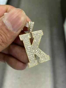 2CT Lab Created Diamond Letter "K" Hip Hop Men's Pendant 14K Yellow Gold Plated - Picture 1 of 4