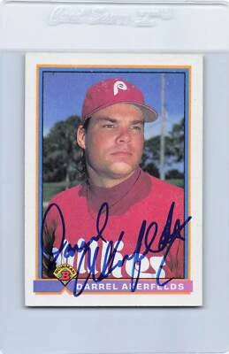 1991 Bowman #493 Darrel Akerfelds Phillies Signed Auto *H3868 - Image 1 of 2
