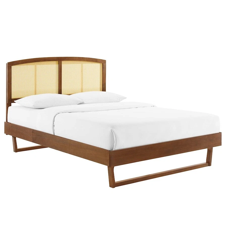 Modway Sierra Cane/Wood King Platform Bed/Angular Legs Walnut -MOD-6701-WAL