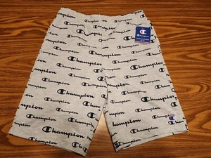 NWT Champion Boys' Lounge Active Shorts Logo Print All Over Size L Grey & Navy - Picture 1 of 4