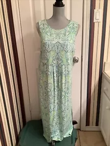 J. Jill Womens Sleeveless Maxi Dress Size PL Blue Green Paisley Stretch - Picture 1 of 9
