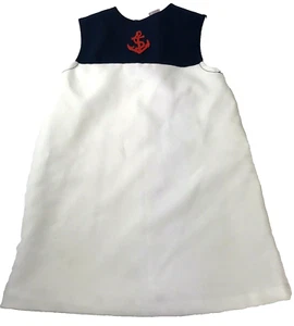 Vintage JC Penney Girls Dress 6 White Red Blue Nautical Retro Anchor Beach - Picture 1 of 5
