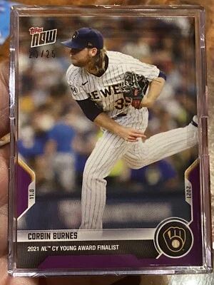 2021 TOPPS NOW PURPLE PARALLEL CY YOUNG FINALIST CARD 23/25 CORBIN BURNES #OS-13 - Image 1 of 2