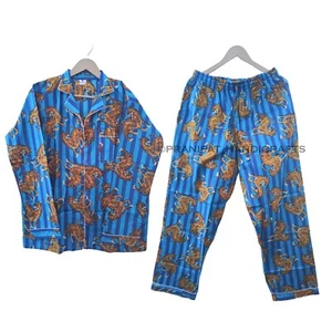 Conjunto De Pijama De Verano Para Mujeres Con Dragón Y Tigre De Algodón Turquesa - Imagen 1 de 8