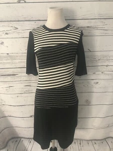 BCBG MAXAZRIA 3/4 Sleeve Sheath Dress Sz S Black White Stripe Career Cocktail - Picture 1 of 7