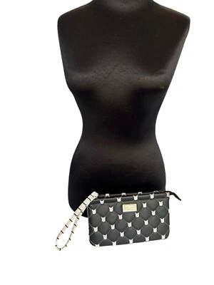 Luv Betsey Johnson Quilted Embroidered Pink Cat Double Pouch Wristlet/Clutch New - Image 1 of 4