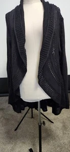 BEVERLY DRIVE Women’s Open Long Sleeves Cardigan Sweater BLACK Size 1X Net Round - Picture 1 of 14