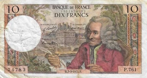 FRANCE 10 FRANCS, P 147 d , ISSUED 07.09. 1972, VOLTAIRE Circulated - Picture 1 of 2