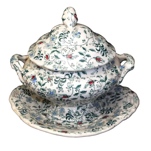 Childs Polychrome Dinner Set 3pc Soup Tureen PRIMROSE FLORAL CHINTZ Meigh 1840 - Picture 1 of 14