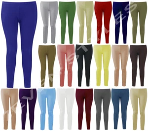 WOMEN LEGGINGS PLAIN STRETCHY SOFT CASUAL FULL LENGTH BASIC PLUS SIZE 8-26 - Picture 1 of 34