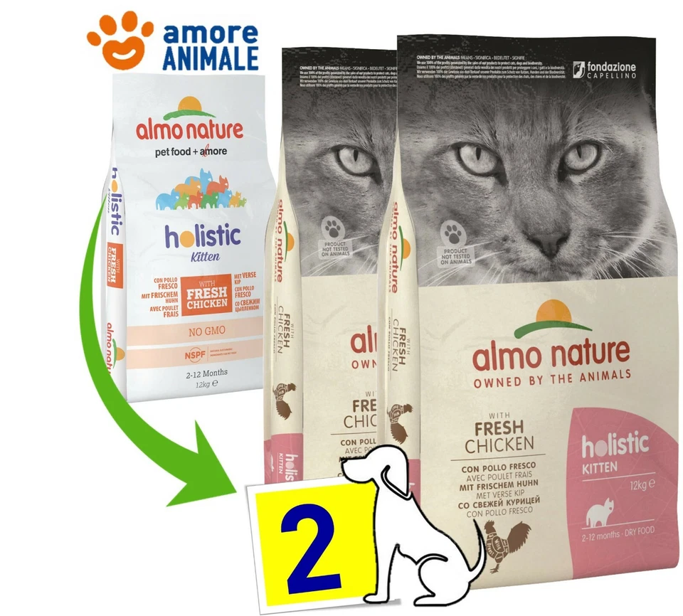 2 SACS - Almo Nature Holistic Chaton - Poulet Et Riz 12 KG - Photo 1/1