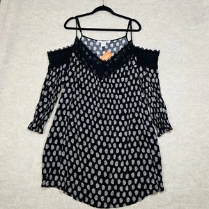 NWT American Rag Cie Plus Black Floral Off Shoulder Cold Long Sleeve Dress 1X - Picture 1 of 15