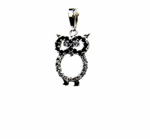 Colgante Oro Blanco 18K 750/1000 Búho Abierto con Circonitas Negros Y Blancos - Imagen 1 de 6
