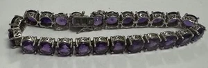 Vintage 925 Sterling Silver Round Purple Amethyst Stone Tennis Bracelet - Picture 1 of 8