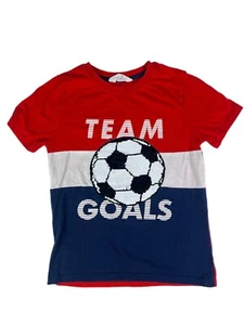 H&M Boys Youth Soccer T-Shirt Red White Blue Size 8/10 - Picture 1 of 4